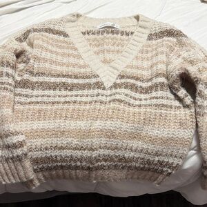 Altar'd State Cream and Brown Knit fuzzy Sweater NWOT
